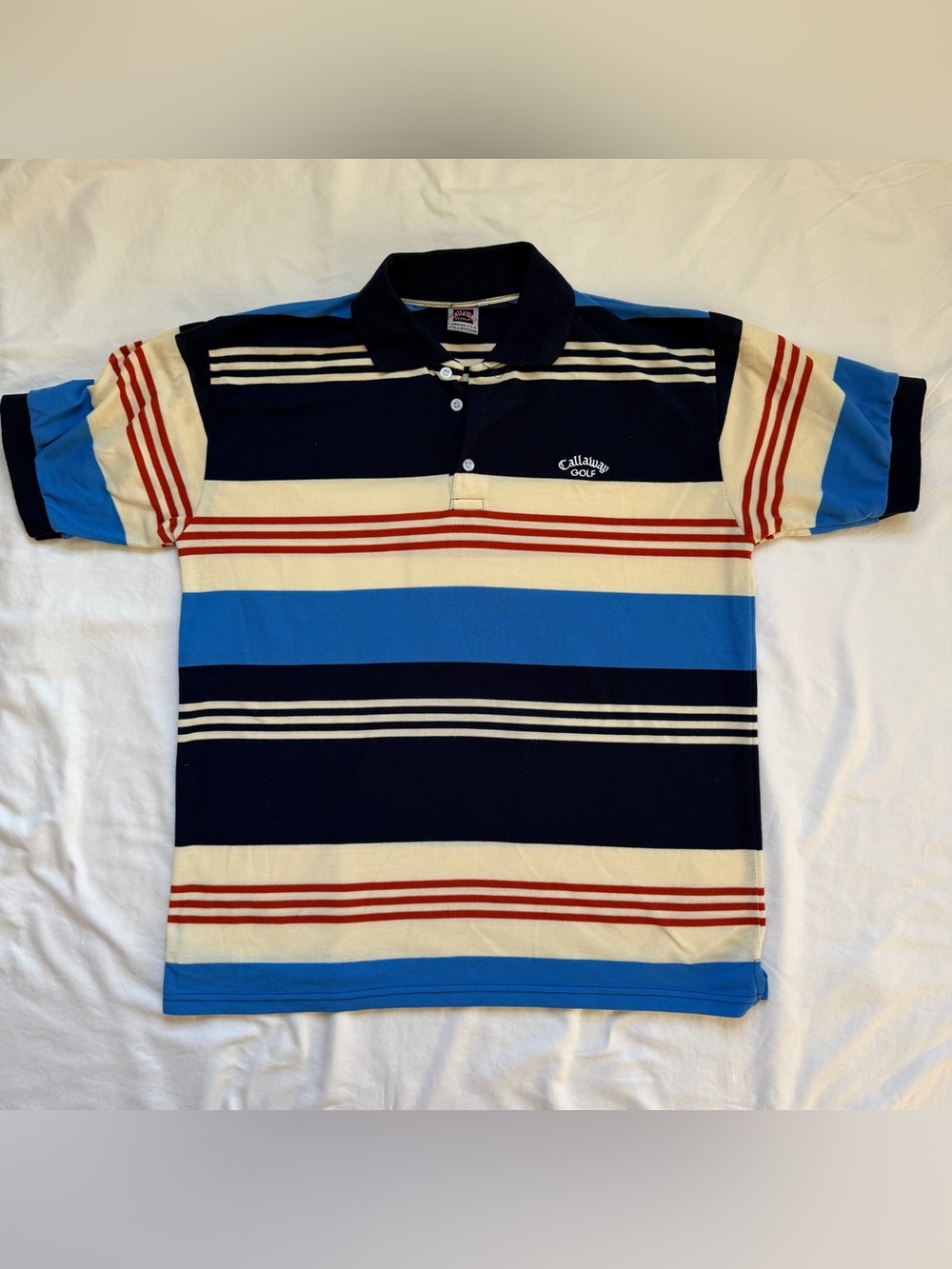 Vintage Callaway Striped Polo in Navy, Blue, Cream & Red